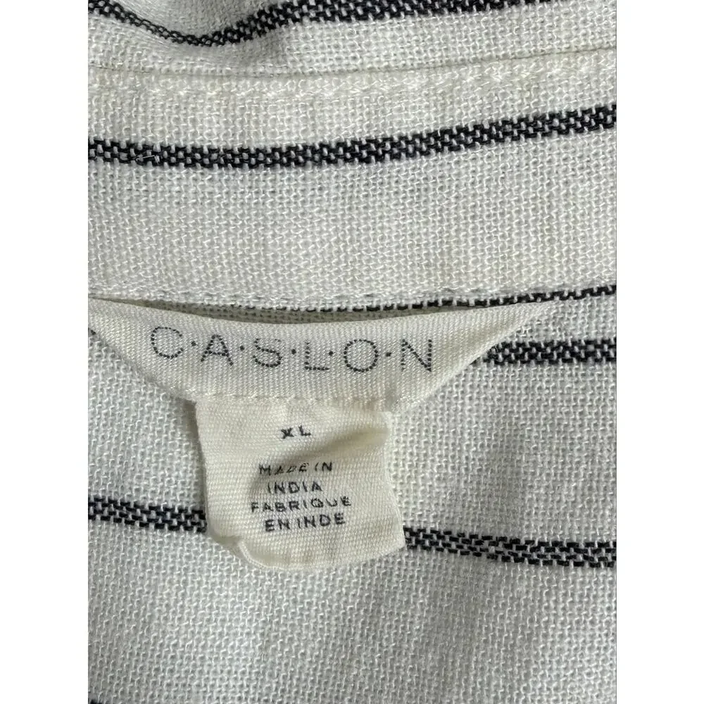 Caslon Stripe Long Sleeve Linen Blend Shirt Dress Sz XL Shift Neutral Minimalist - Picture 5 of 10